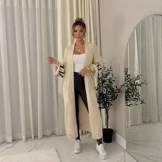 LUXE DIVA Women’s Ladies Love Print Balloon Sleeve Long Cardigan Knitted Jumper Top