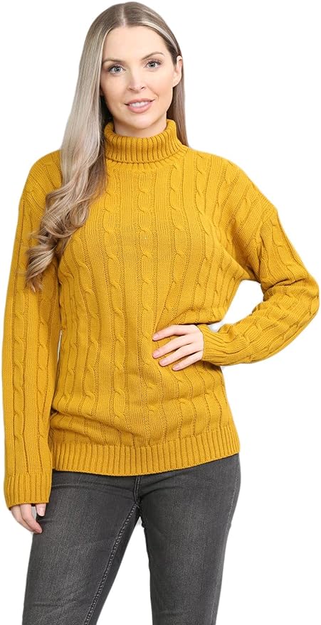 Womens Polo High Neck Jumper Ladies Cable Knitted Long Sleeve Pullover Casual Winter Sweater Top