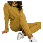 Load image into Gallery viewer, LUXE DIVA Ladies Chunky Knitted Ribbed Polo High Neck Top Set Womens Leggings Loungewear Joggers Tracksuit0
