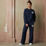 Load image into Gallery viewer, 2Pc Knitted Lounge Wear Sets for Women UK, Crew Neck Long Sleeve Top & Drawstring Trousers Tracksuit, Warm Casual Daily Knitwear Set