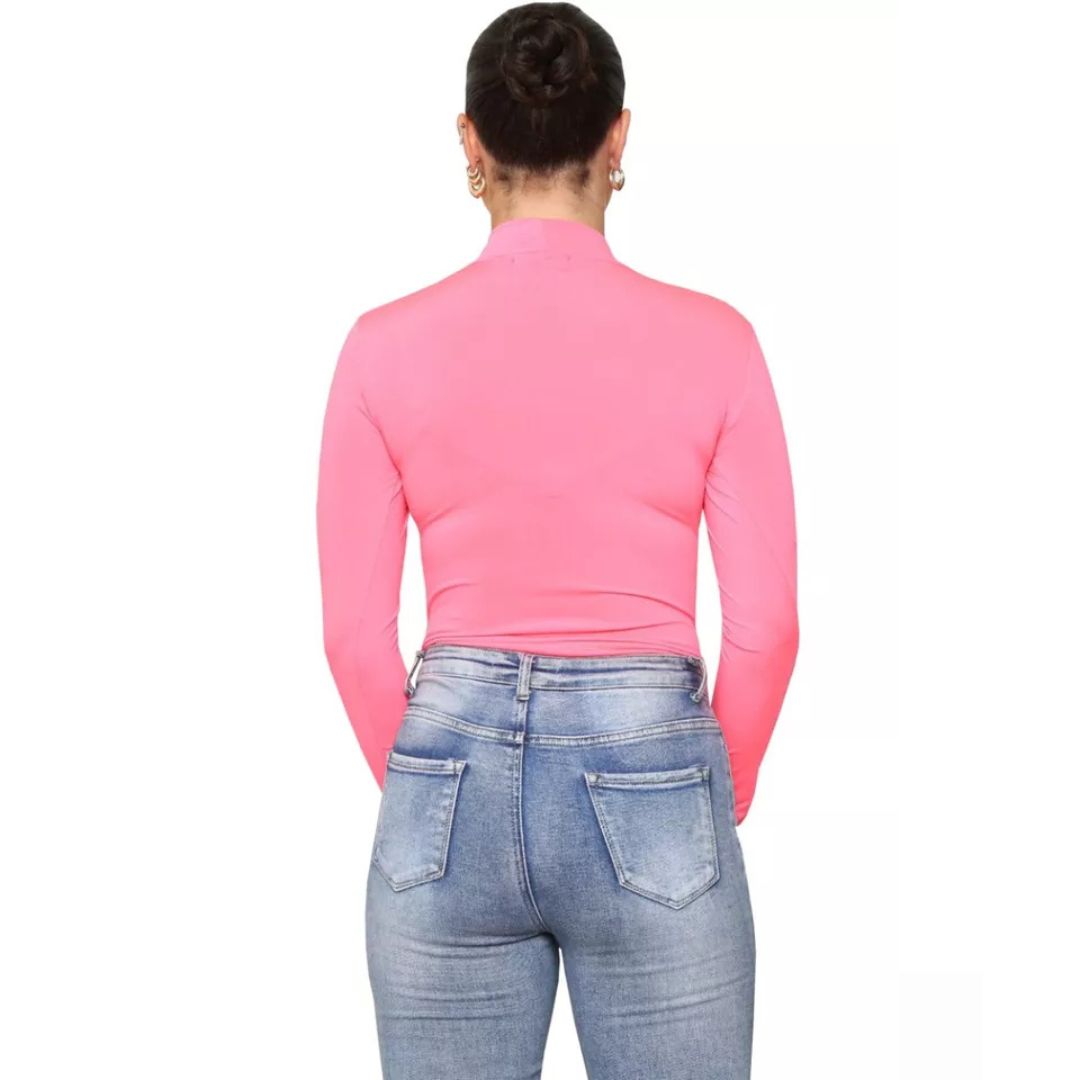 LUXE DIVA Bodysuit for Women Mock Turtle Neck Long Sleeve Tops Slim Fit Basic Stretch Soft Bodysuit Jumpsuit