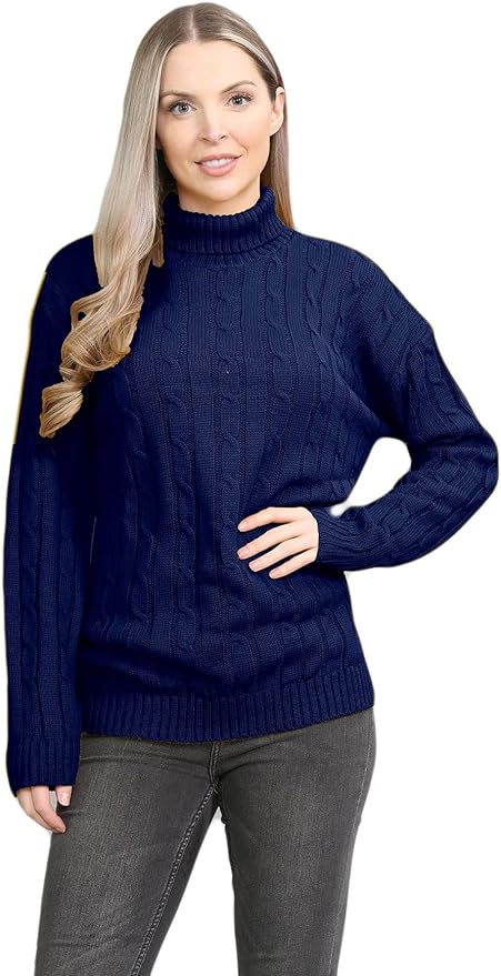 Womens Polo High Neck Jumper Ladies Cable Knitted Long Sleeve Pullover Casual Winter Sweater Top