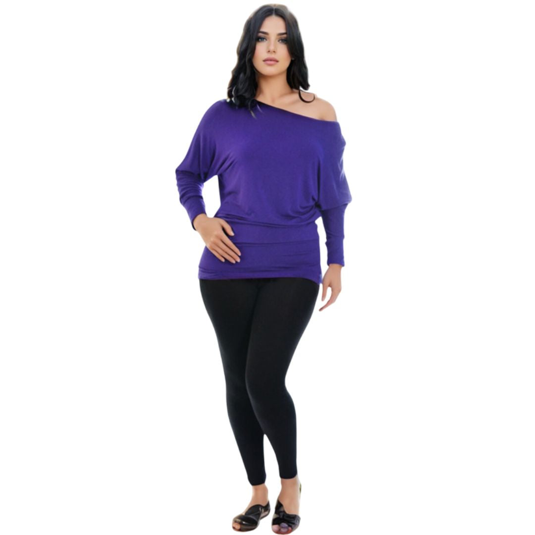 LUXE DIVA One Off-Shoulder Tops with Long Sleeves, Off Shoulder Batwing Jumper, Ladies Batwing Top in Black, Red, White Plus 21 Colors More UK