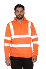 Load image into Gallery viewer, HI VIZ VIS HIGH VISIBILITY QUARTER ZIP SWEATSHIRT WORK SAFETY FLEECE SWEAT TOP