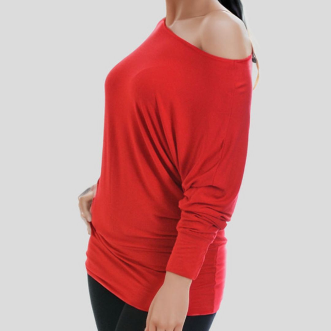 LUXE DIVA One Off-Shoulder Tops with Long Sleeves, Off Shoulder Batwing Jumper, Ladies Batwing Top in Black, Red, White Plus 21 Colors More UK