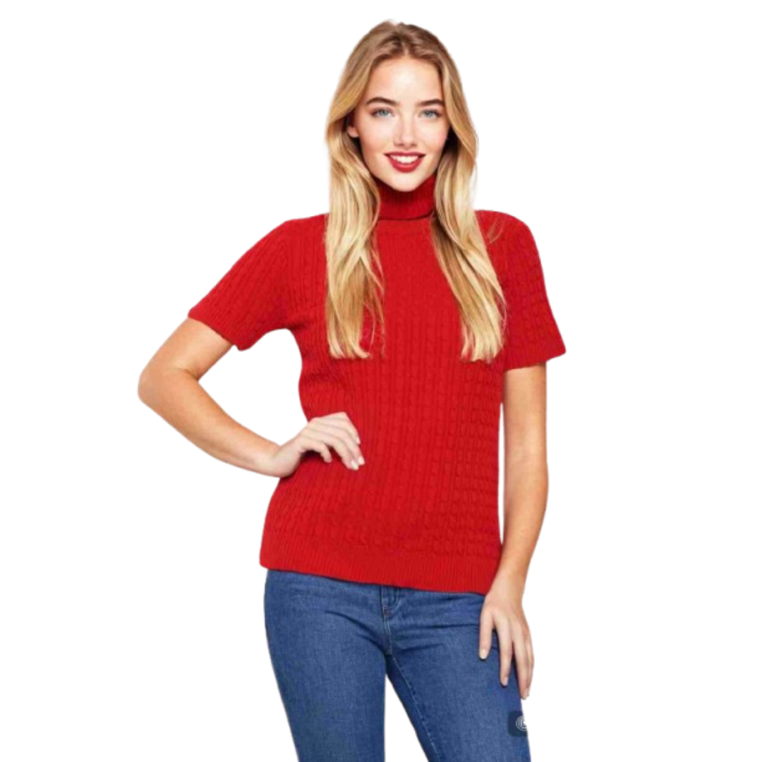 LUXE DIVA Women’s Short Sleeve Soft Smooth Cable Knitted Jumper Ladies Round Neck Oversized Pull Over Knit Warm Sweaters Top Plus Size 8-24