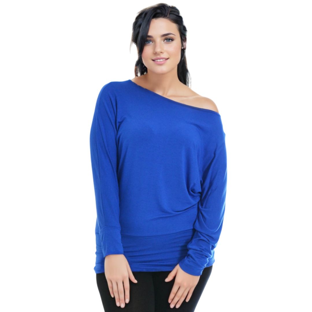 LUXE DIVA One Off-Shoulder Tops with Long Sleeves, Off Shoulder Batwing Jumper, Ladies Batwing Top in Black, Red, White Plus 21 Colors More UK