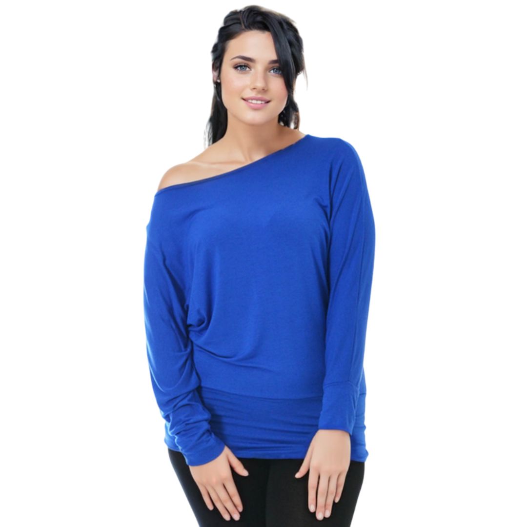 LUXE DIVA One Off-Shoulder Tops with Long Sleeves, Off Shoulder Batwing Jumper, Ladies Batwing Top in Black, Red, White Plus 21 Colors More UK
