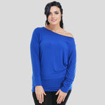 Load image into Gallery viewer, LUXE DIVA One Off-Shoulder Tops with Long Sleeves, Off Shoulder Batwing Jumper, Ladies Batwing Top in Black, Red, White Plus 21 Colors More UK