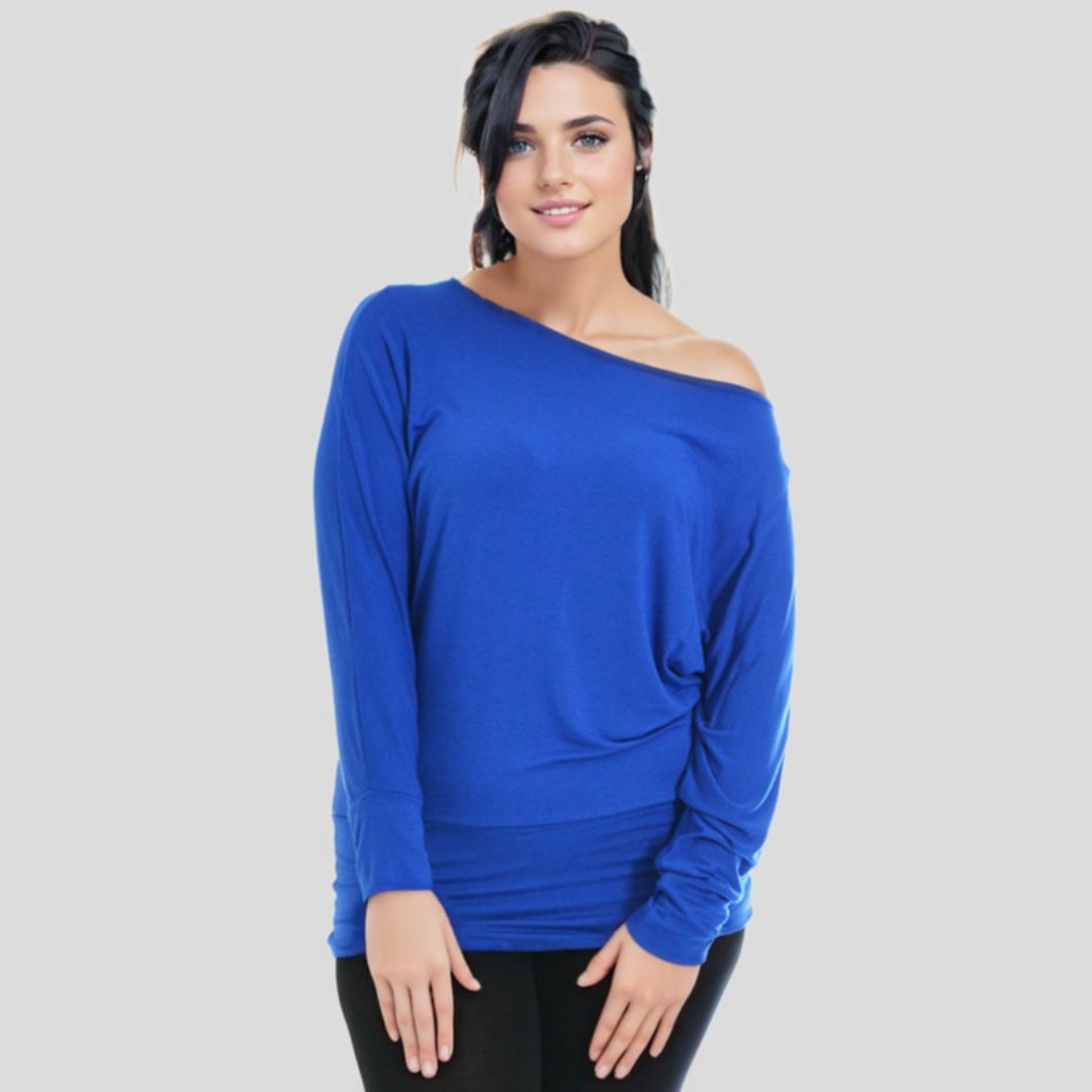 LUXE DIVA One Off-Shoulder Tops with Long Sleeves, Off Shoulder Batwing Jumper, Ladies Batwing Top in Black, Red, White Plus 21 Colors More UK
