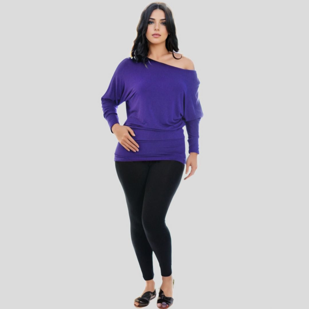 LUXE DIVA One Off-Shoulder Tops with Long Sleeves, Off Shoulder Batwing Jumper, Ladies Batwing Top in Black, Red, White Plus 21 Colors More UK