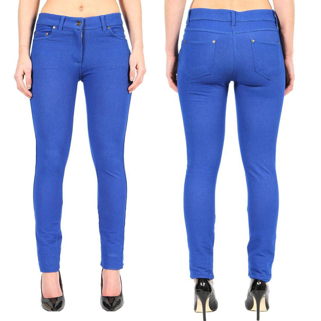 LUXE DIVA Ladies Women & Girls Stretch Denim Look Skinny Jeggings Leggings with Zip and Pockets UK Size 10-22