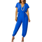 Load image into Gallery viewer, LUXE DIVA Womens V Neck Tie Belted Waist Parachute Wide Leg Jumpsuit Ladies Harem Playsuit