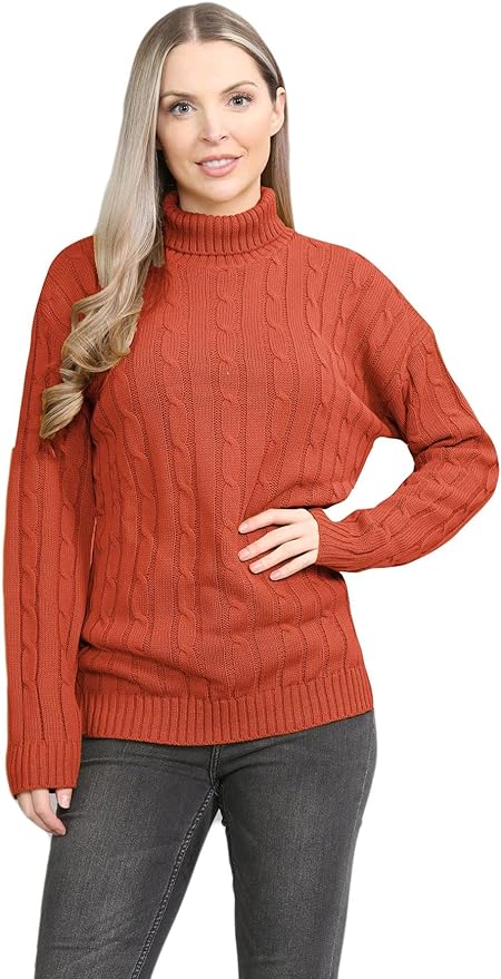 Womens Polo High Neck Jumper Ladies Cable Knitted Long Sleeve Pullover Casual Winter Sweater Top