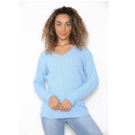 Load image into Gallery viewer, WOMEN'S LADIES CABLE KNITTED LONG SLEEVE CABLE JUMPER V NECK TOP WINTER SWEATER