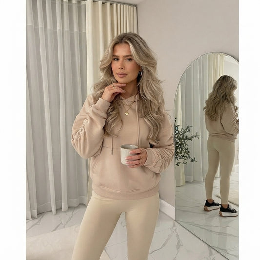 LUXE DIVA Women’s Oversized Ruched Sleeve Hoodie