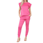 Load image into Gallery viewer, LUXE DIVA Womens Tracksuit Frill Peplum Sleeve Boxy Top Bottom Ladies Lounge Wear Set