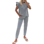 Load image into Gallery viewer, LUXE DIVA Womens Tracksuit Frill Peplum Sleeve Boxy Top Bottom Ladies Lounge Wear Set