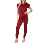 Load image into Gallery viewer, LUXE DIVA Womens Tracksuit Frill Peplum Sleeve Boxy Top Bottom Ladies Lounge Wear Set