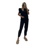 Load image into Gallery viewer, Womens Round Neck Frill Peplum Sleeve Top Tracksuit Ladies Boxy Bottom Lounge Wear Set