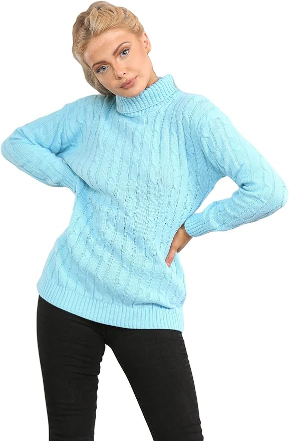 Womens Polo High Neck Jumper Ladies Cable Knitted Long Sleeve Pullover Casual Winter Sweater Top