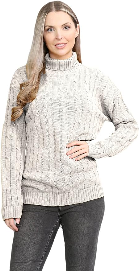 Womens Polo High Neck Jumper Ladies Cable Knitted Long Sleeve Pullover Casual Winter Sweater Top
