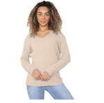 Load image into Gallery viewer, WOMEN'S LADIES CABLE KNITTED LONG SLEEVE CABLE JUMPER V NECK TOP WINTER SWEATER