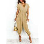 Load image into Gallery viewer, LUXE DIVA Womens V Neck Tie Belted Waist Parachute Wide Leg Jumpsuit Ladies Harem Playsuit