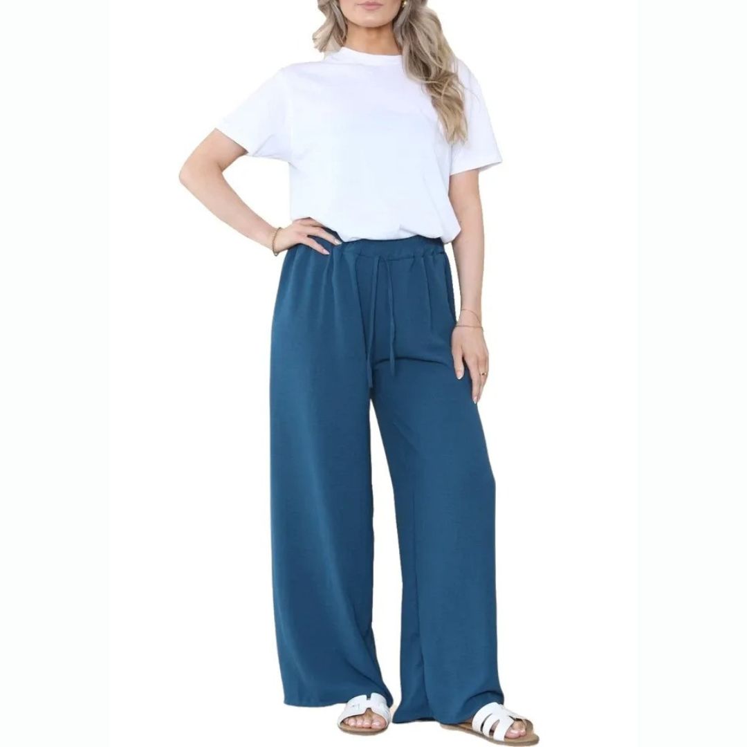 LUXE DIVA Womens Ladies Wide Leg Drawstring Palazzo Bottom Trouser Pant