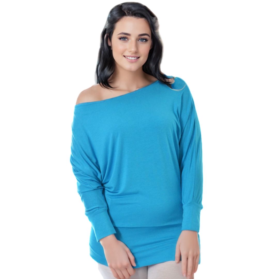 LUXE DIVA One Off-Shoulder Tops with Long Sleeves, Off Shoulder Batwing Jumper, Ladies Batwing Top in Black, Red, White Plus 21 Colors More UK