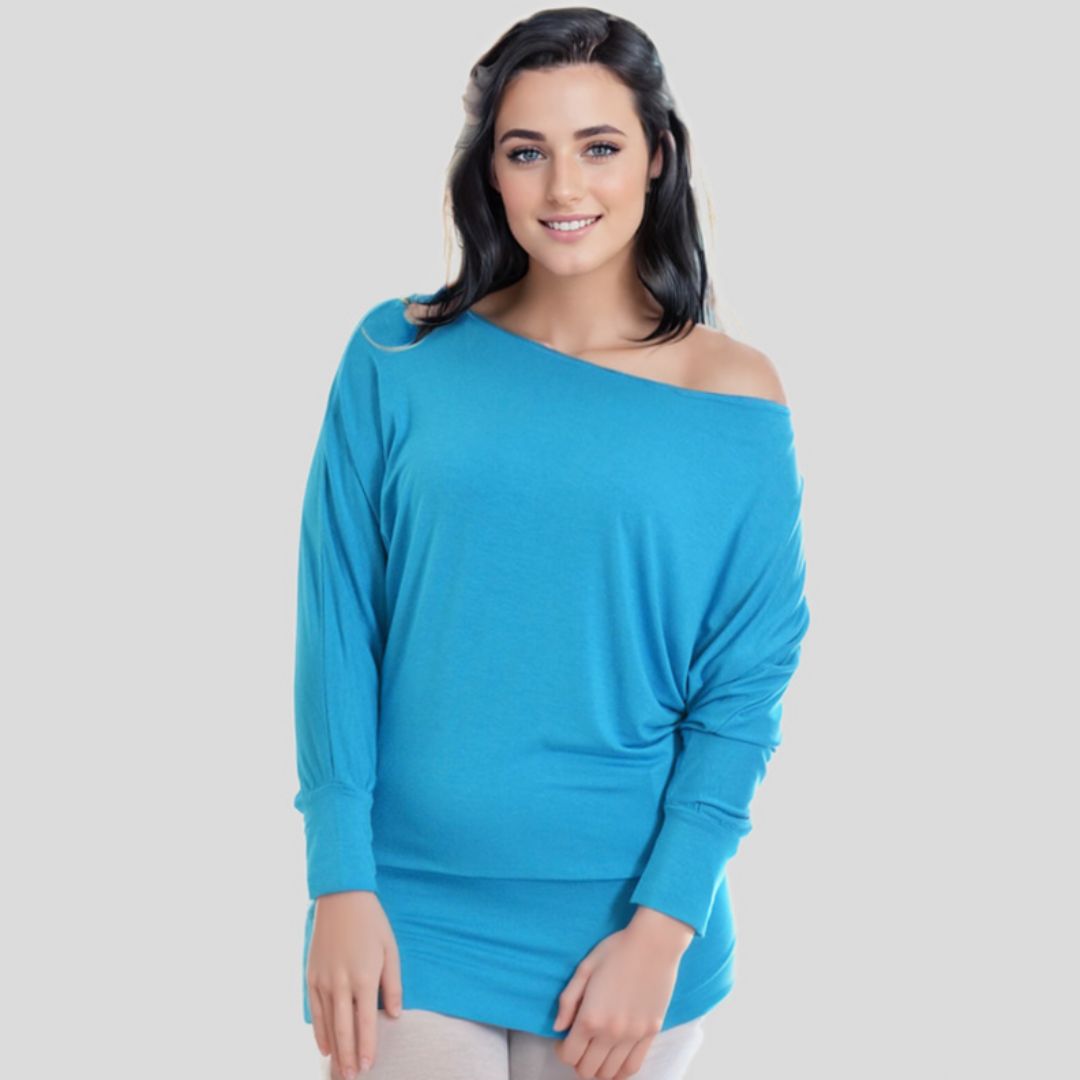 LUXE DIVA One Off-Shoulder Tops with Long Sleeves, Off Shoulder Batwing Jumper, Ladies Batwing Top in Black, Red, White Plus 21 Colors More UK