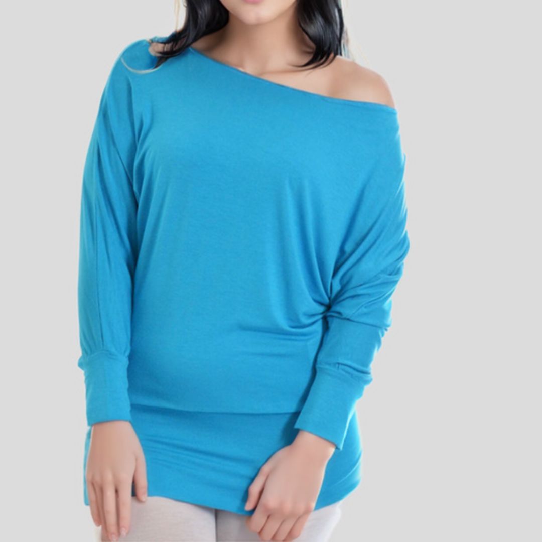 LUXE DIVA One Off-Shoulder Tops with Long Sleeves, Off Shoulder Batwing Jumper, Ladies Batwing Top in Black, Red, White Plus 21 Colors More UK