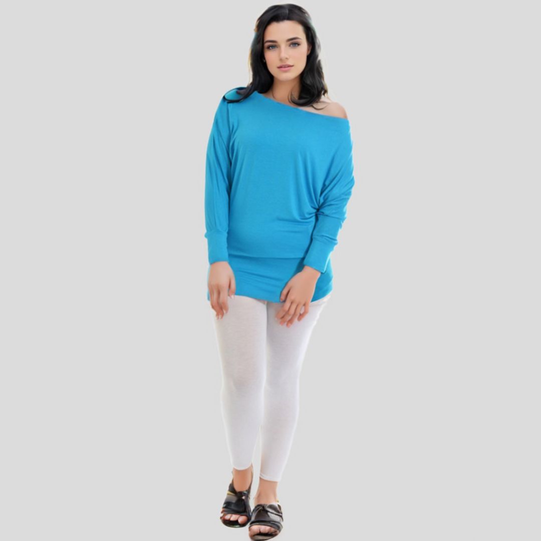 LUXE DIVA One Off-Shoulder Tops with Long Sleeves, Off Shoulder Batwing Jumper, Ladies Batwing Top in Black, Red, White Plus 21 Colors More UK