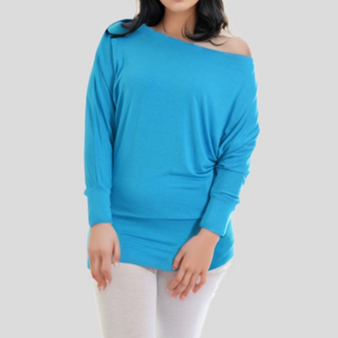 LUXE DIVA One Off-Shoulder Tops with Long Sleeves, Off Shoulder Batwing Jumper, Ladies Batwing Top in Black, Red, White Plus 21 Colors More UK