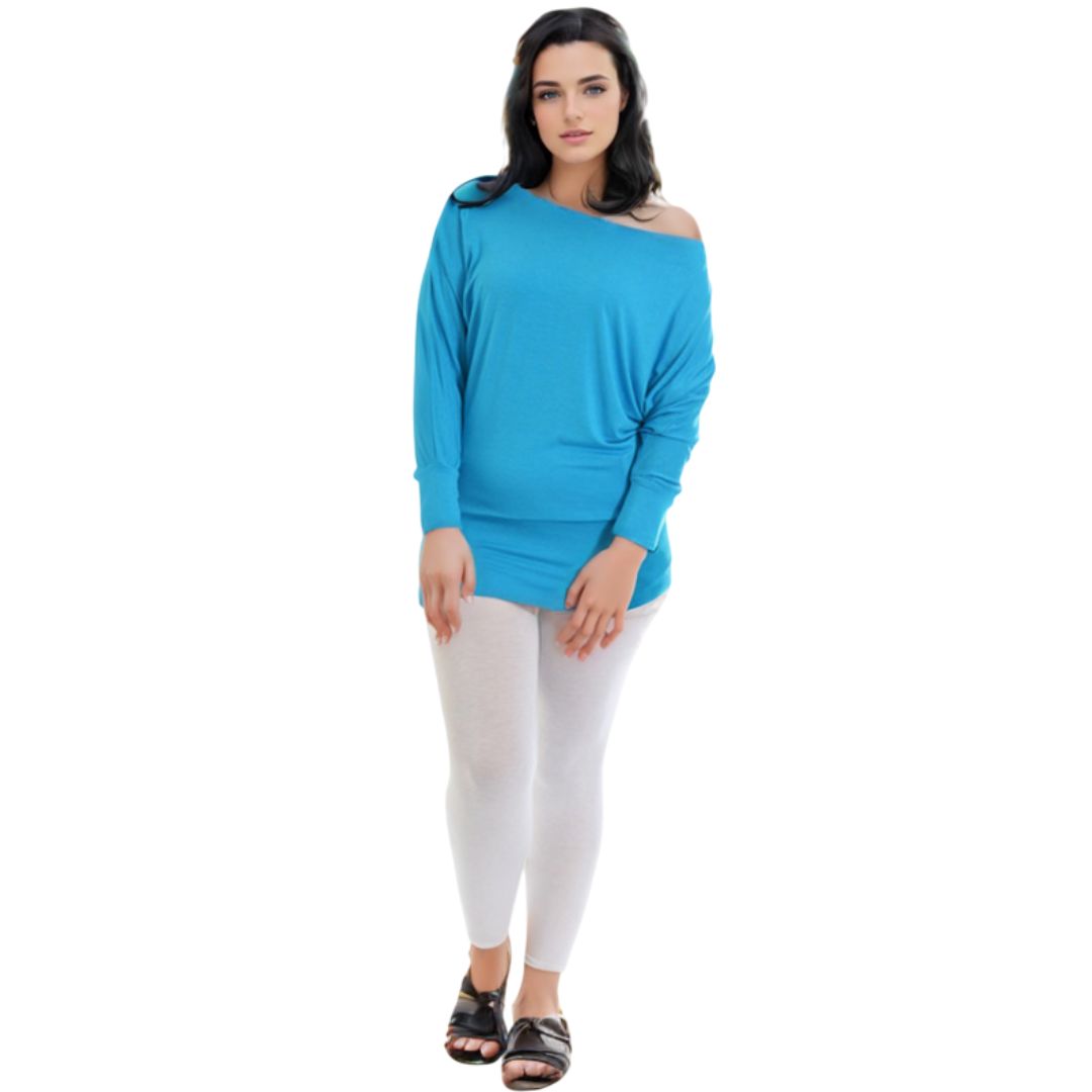 LUXE DIVA One Off-Shoulder Tops with Long Sleeves, Off Shoulder Batwing Jumper, Ladies Batwing Top in Black, Red, White Plus 21 Colors More UK