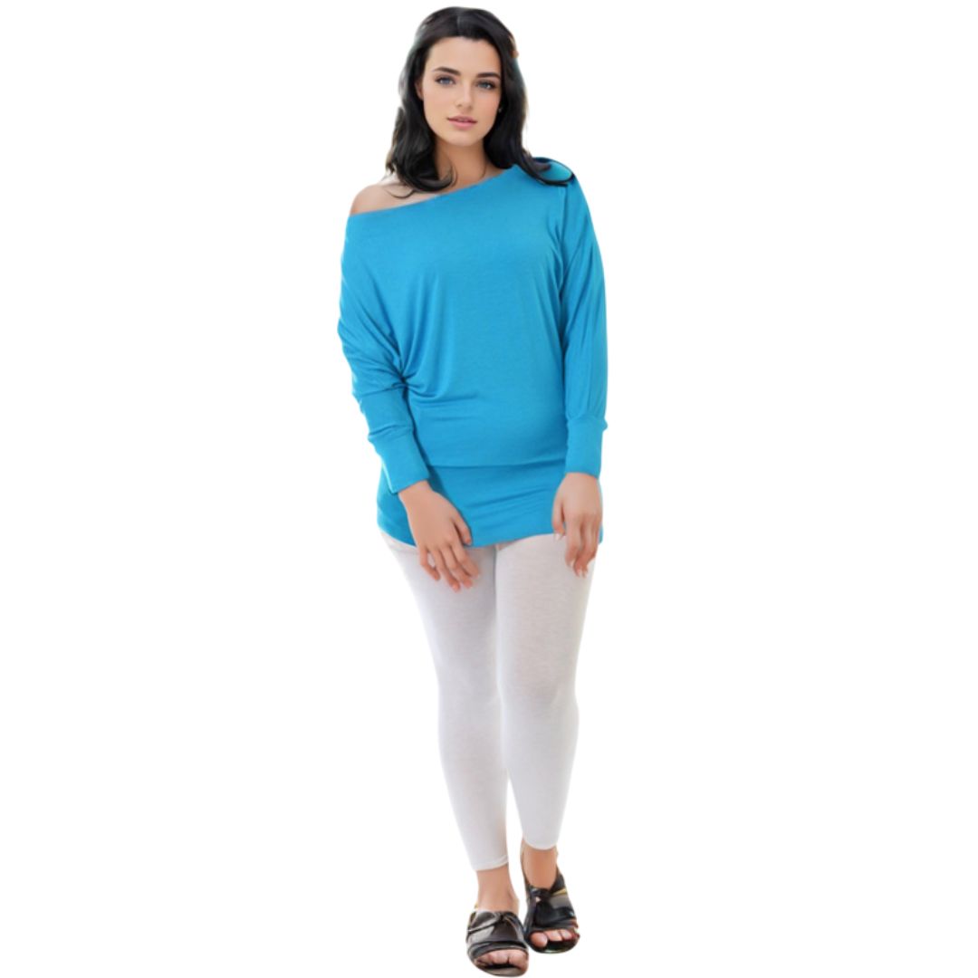 LUXE DIVA One Off-Shoulder Tops with Long Sleeves, Off Shoulder Batwing Jumper, Ladies Batwing Top in Black, Red, White Plus 21 Colors More UK