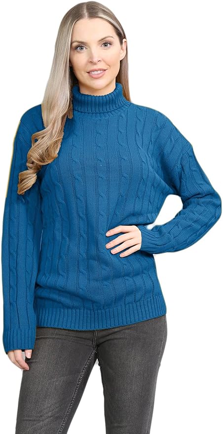 Womens Polo High Neck Jumper Ladies Cable Knitted Long Sleeve Pullover Casual Winter Sweater Top