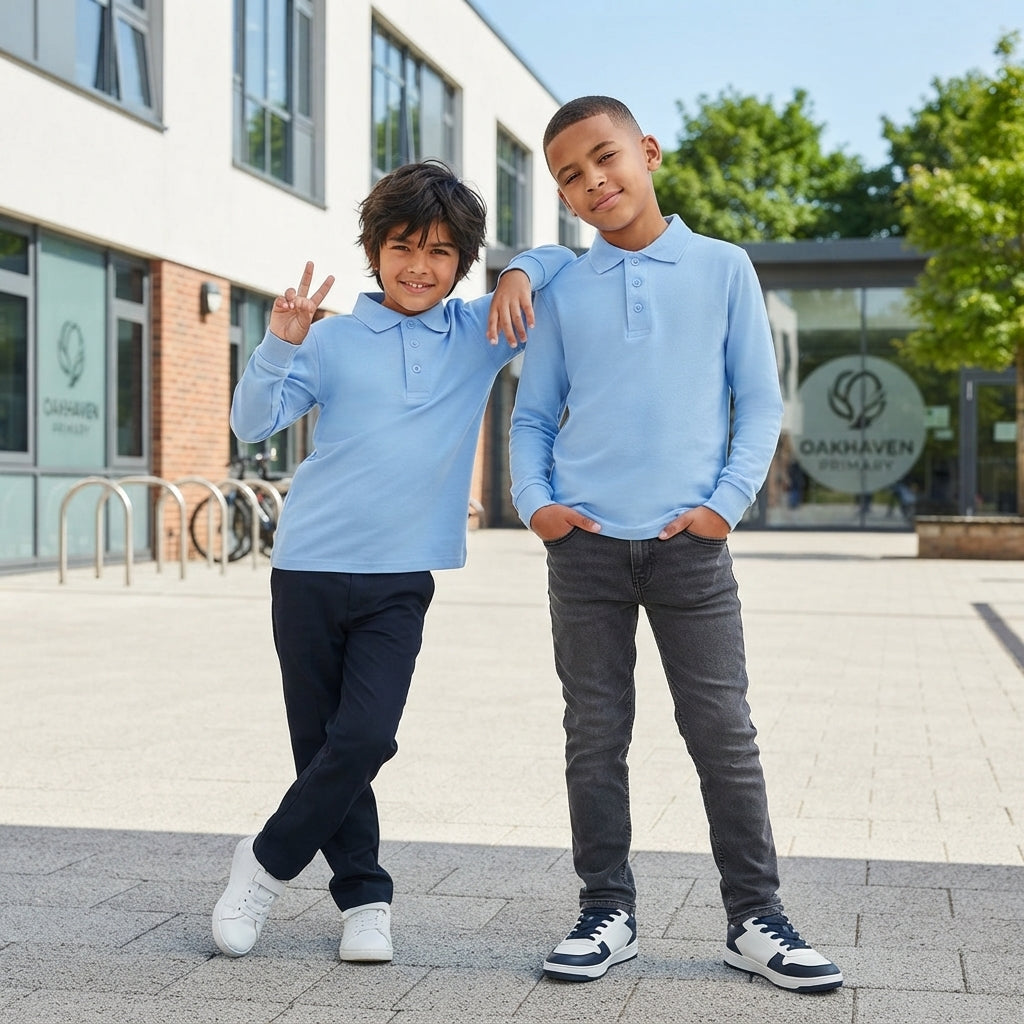 LUXE DIVA Boys Plain Polo Shirt Long Sleeve School Uniform PE Top Kids T-Shirt