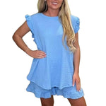 Load image into Gallery viewer, Women's Super Soft Pop Corn Materi Frill Sleeve Short 2PCS Co Ord Loungewear Sets