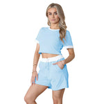 Load image into Gallery viewer, Women Contrast Ribbed Short Sleeve Top Shorts Set Ladies Two Piece Summer Co-ord