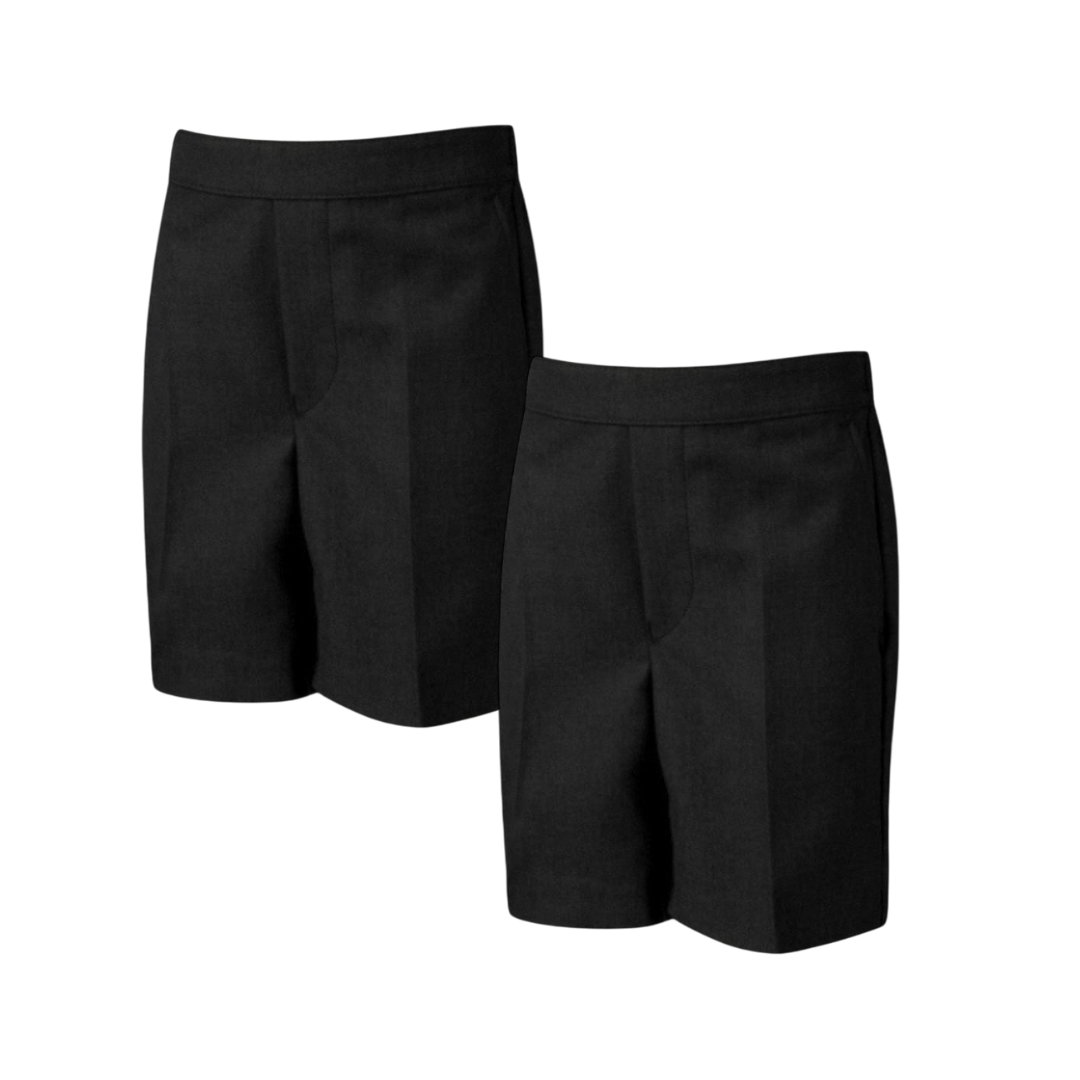 LUXE DIVA Boys School Shorts – Classic Black Knee-Length Uniform Shorts with Pockets, Easy Pull-On Design, Half Elastic Waistband for Ages 2-10 Years