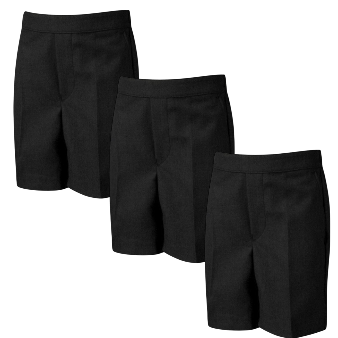 LUXE DIVA Boys School Shorts – Classic Black Knee-Length Uniform Shorts with Pockets, Easy Pull-On Design, Half Elastic Waistband for Ages 2-10 Years