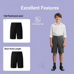 Load image into Gallery viewer, LUXE DIVA Boys School Shorts – Classic Black Knee-Length Uniform Shorts with Pockets, Easy Pull-On Design, Half Elastic Waistband for Ages 2-10 Years