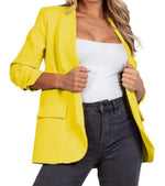 Load image into Gallery viewer, LUXEDIVA Womens Ruched Sleeve Fully Lined Blazer Collared Casual Ladies Formal Jacket Top