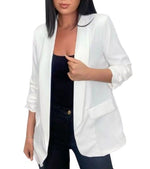 Load image into Gallery viewer, LUXEDIVA Womens Ruched Sleeve Fully Lined Blazer Collared Casual Ladies Formal Jacket Top