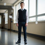 Load image into Gallery viewer, LUXE DIVA Kids Black V-Neck Knitted School Tank Top – Sleeveless Uniform Sweater Vest for Boys Ages 3–13 – Classic Fit, Soft & Durable Fabric