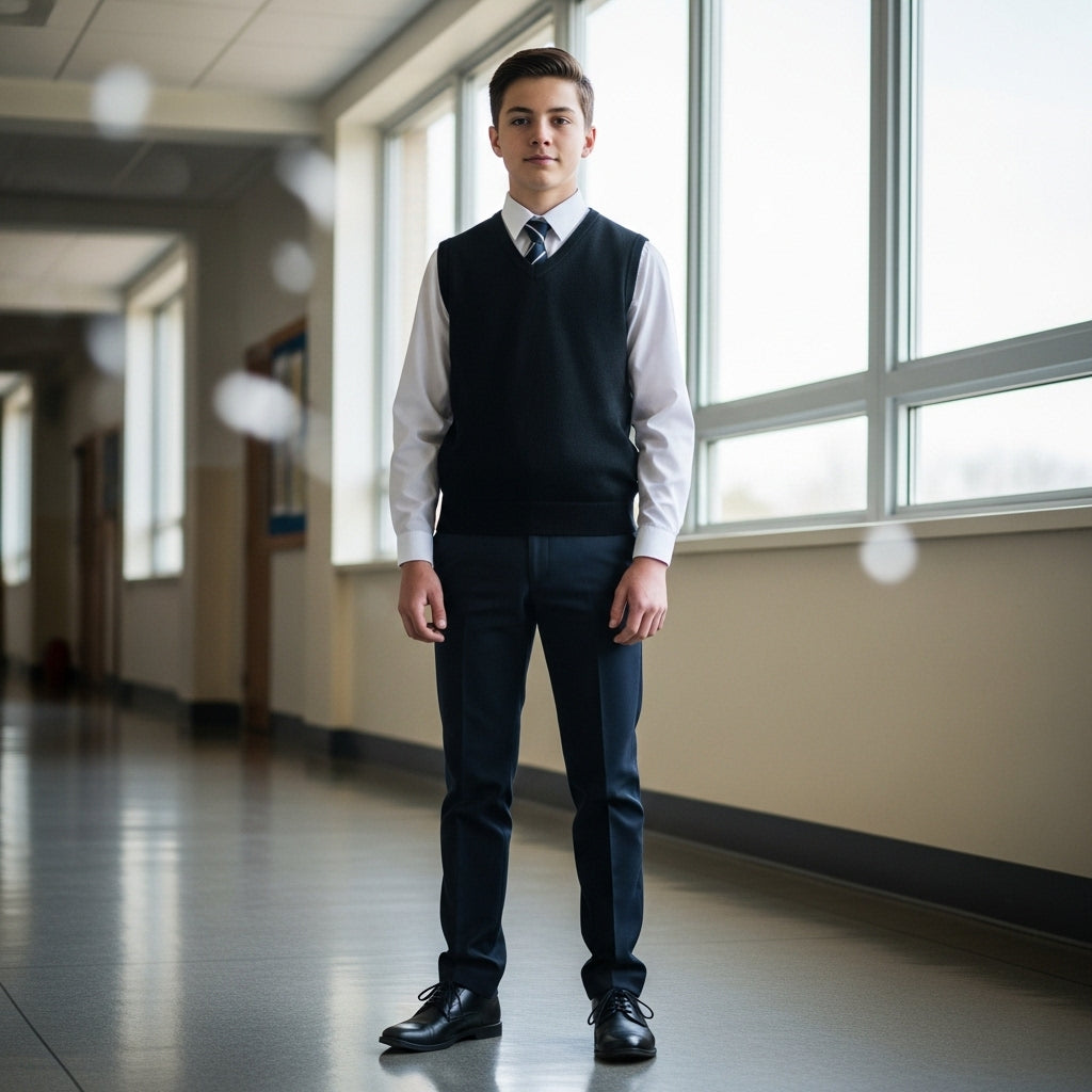 LUXE DIVA Kids Black V-Neck Knitted School Tank Top – Sleeveless Uniform Sweater Vest for Boys Ages 3–13 – Classic Fit, Soft & Durable Fabric