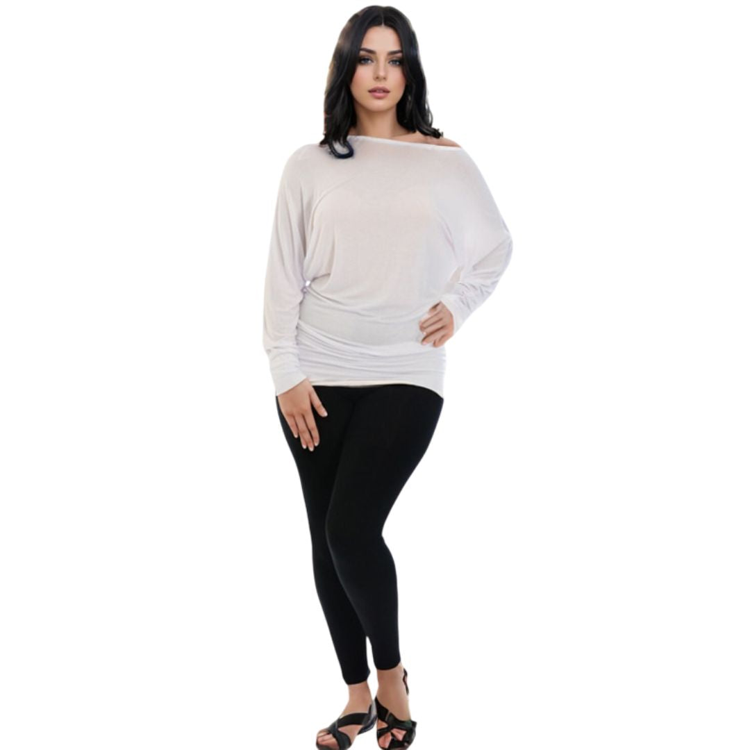 LUXE DIVA One Off-Shoulder Tops with Long Sleeves, Off Shoulder Batwing Jumper, Ladies Batwing Top in Black, Red, White Plus 21 Colors More UK