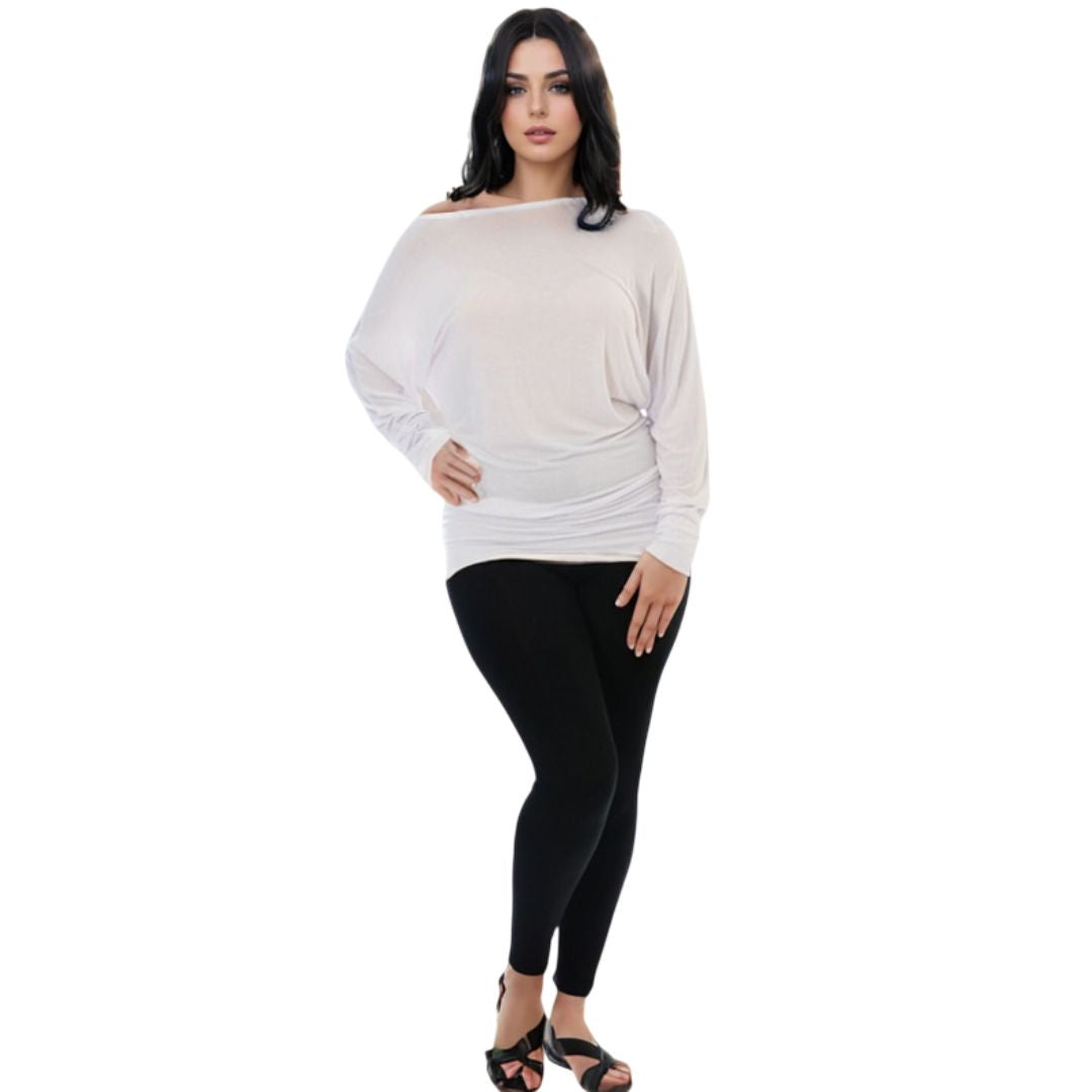 LUXE DIVA One Off-Shoulder Tops with Long Sleeves, Off Shoulder Batwing Jumper, Ladies Batwing Top in Black, Red, White Plus 21 Colors More UK