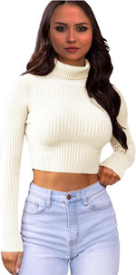 Load image into Gallery viewer, LUXE DIVA Womens Long Sleeves knitted Ribbed Polo Neck Crop Top